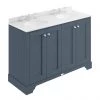 Bayswater Stiffkey Blue 1200mm 4 Door Vanity Unit & 3TH White Marble Double Bowl Basin Top -Countertop Vanity Units Sales BAYF108 BAYC237 P