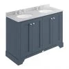 Bayswater Stiffkey Blue 1200mm 4 Door Vanity Unit & 3TH Grey Marble Double Bowl Basin Top -Countertop Vanity Units Sales BAYF108 BAYC238 P
