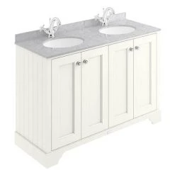 Bayswater Pointing White 1200mm 4 Door Vanity Unit & 1TH Grey Marble Double Bowl Basin Top