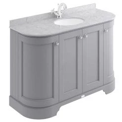 Bayswater Plummett Grey Curved 1200mm 4-Door Vanity Unit & 1TH Grey Marble Single Bowl Basin Top