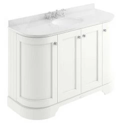 Bayswater Pointing White Curved 1200mm 4-Door Vanity Unit & 3TH White Marble Single Bowl Basin Top