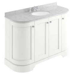 Bayswater Pointing White Curved 1200mm 4-Door Vanity Unit & 3TH Grey Marble Single Bowl Basin Top
