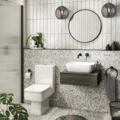 Brooklyn Floating Basin Shelf with Drawer - Black - 600mm incl. Curved Rectangular Basin -Countertop Vanity Units Sales BCTBLK6B1 n d6 460