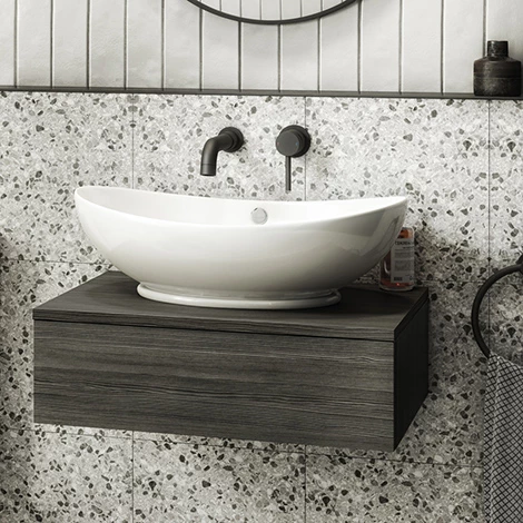 Brooklyn Floating Basin Shelf with Drawer - Black - 600mm incl. Oval Basin 3 Brooklyn Floating Basin Shelf with Drawer - Black - 600mm incl. Oval Basin