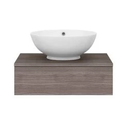 Brooklyn Floating Basin Shelf with Drawer - Grey Avola - 600mm inc. Round Basin -Countertop Vanity Units Sales BCTGA6B4 d6 460