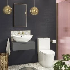 Brooklyn Wall Hung Countertop Basin Shelf with Drawer - Gloss Grey - 600 x 450mm -Countertop Vanity Units Sales BCTGG6 d2 460