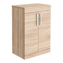 Brooklyn Floor Standing Countertop Vanity Unit - Natural Oak - 605mm with Chrome Handles