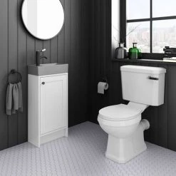 Bromley White Cloakroom Vanity Unit (incl. Grey Basin + Matt Black Handle) -Countertop Vanity Units Sales BR4WHTMBG d6 460