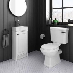 Bromley Traditional White Cloakroom Vanity Unit (incl. Matt Black Handle) -Countertop Vanity Units Sales BR4WHTMB d2 460