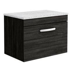 Brooklyn Wall Hung Countertop Vanity Unit - Black - 600mm with White Worktop & Chrome Handle