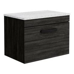 Brooklyn Wall Hung Countertop Vanity - Black - 600mm with White Worktop & Matt Black Handle