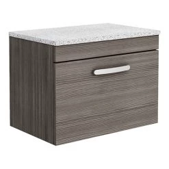 Brooklyn Wall Hung Countertop Vanity Unit - Grey Avola - 600mm with White Worktop & Chrome Handle