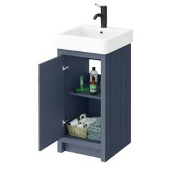 Chatsworth Traditional Blue Vanity - 425mm Wide with Matt Black Handle -Countertop Vanity Units Sales C425BLUMB d1 460