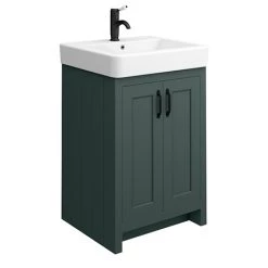 Chatsworth Traditional Green Vanity - 560mm Wide with Matt Black Handles