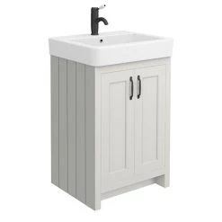 Chatsworth Traditional Grey Vanity - 560mm Wide with Matt Black Handles