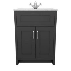 Chatsworth Graphite 610mm Vanity with White Marble Basin Top -Countertop Vanity Units Sales C610BLK WHT n d2 460