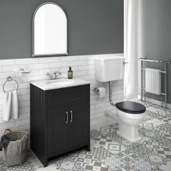 Chatsworth Graphite 610mm Vanity with White Marble Basin Top -Countertop Vanity Units Sales C610BLK WHT n d4 460