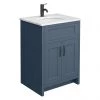 Chatsworth Blue 610mm Vanity with White Marble Basin Top + Matt Black Handles -Countertop Vanity Units Sales C610BLUMB WHT p