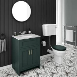 Chatsworth Green 610mm Vanity with White Marble Basin Top -Countertop Vanity Units Sales C610GRN WHT d4 460