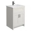 Chatsworth Grey 610mm Vanity with White Marble Basin Top + Matt Black Handles -Countertop Vanity Units Sales C610GRYMB WHT n p