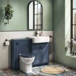 Chatsworth Traditional Blue Semi-Recessed Vanity - 600mm Wide with Matt Black Handles -Countertop Vanity Units Sales C6SRBLUMB d1 460