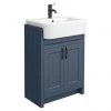 Chatsworth Traditional Blue Semi-Recessed Vanity - 600mm Wide with Matt Black Handles -Countertop Vanity Units Sales C6SRBLUMB p