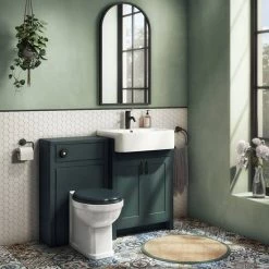 Chatsworth Traditional Green Semi-Recessed Vanity - 600mm Wide with Matt Black Handles -Countertop Vanity Units Sales C6SRGRNMB d1 460