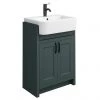 Chatsworth Traditional Green Semi-Recessed Vanity - 600mm Wide with Matt Black Handles -Countertop Vanity Units Sales C6SRGRNMB p