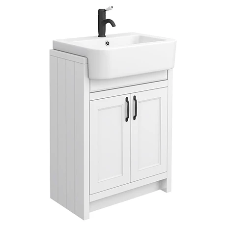 Chatsworth Traditional White Semi-Recessed Vanity - 600mm Wide with Matt Black Handles 3 Chatsworth Traditional White Semi-Recessed Vanity - 600mm Wide with Matt Black Handles