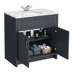 Chatsworth Graphite 810mm Vanity with White Marble Basin Top -Countertop Vanity Units Sales C810BLK WHT detail2 460