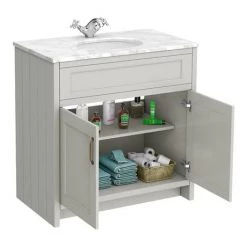 Chatsworth Grey 810mm Vanity with White Marble Basin Top -Countertop Vanity Units Sales C810GRY WHT d7 460