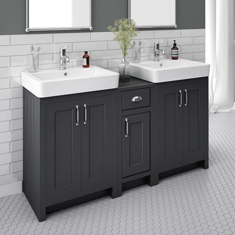 Chatsworth Traditional Graphite Double Basin Vanity + Cupboard Combination Unit 3 Chatsworth Traditional Graphite Double Basin Vanity + Cupboard Combination Unit