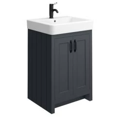Chatsworth Traditional Graphite Double Basin Vanity + Cupboard Combination Unit with Matt Black Handles -Countertop Vanity Units Sales CBLK142PKMB d2 460