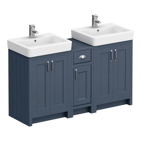 Chatsworth Traditional Blue Double Basin Vanity + Cupboard Combination Unit 4 Chatsworth Traditional Blue Double Basin Vanity + Cupboard Combination Unit - Image 2