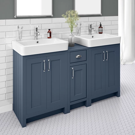 Chatsworth Traditional Blue Double Basin Vanity + Cupboard Combination Unit 3 Chatsworth Traditional Blue Double Basin Vanity + Cupboard Combination Unit