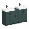 Chatsworth Traditional Green Double Basin Vanity + Cupboard Combination Unit with Matt Black Handles -Countertop Vanity Units Sales CGRN142PKMB p