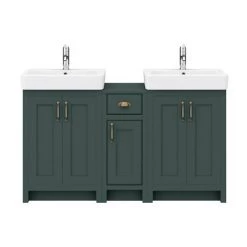 Chatsworth Traditional Green Double Basin Vanity + Cupboard Combination Unit -Countertop Vanity Units Sales CGRN142PK d2 460