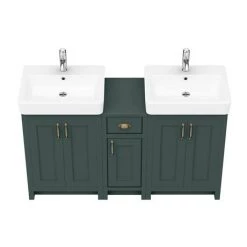 Chatsworth Traditional Green Double Basin Vanity + Cupboard Combination Unit -Countertop Vanity Units Sales CGRN142PK d4 460