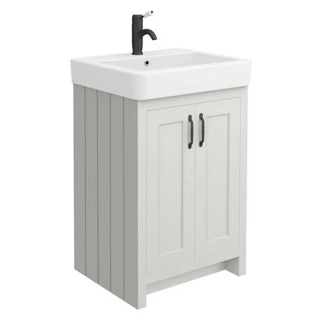 Chatsworth Traditional Grey Double Basin Vanity + Cupboard Combination Unit with Matt Black Handles 5 Chatsworth Traditional Grey Double Basin Vanity + Cupboard Combination Unit with Matt Black Handles - Image 3