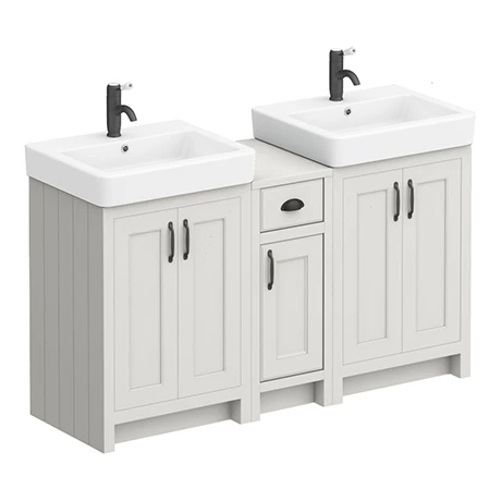 Chatsworth Traditional Grey Double Basin Vanity + Cupboard Combination Unit with Matt Black Handles 3 Chatsworth Traditional Grey Double Basin Vanity + Cupboard Combination Unit with Matt Black Handles