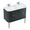 Burlington Chalfont 1000mm Matt Black Single Drawer Double Basin Unit with Chrome Handles -Countertop Vanity Units Sales CH100BCG P