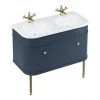 Burlington Chalfont 1000mm Blue Single Drawer Double Basin Unit with Gold Handles -Countertop Vanity Units Sales CH100BGC P