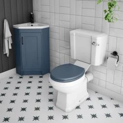 Chatsworth Traditional Blue Corner Vanity Unit with Matt Black Handle -Countertop Vanity Units Sales CHATCRNBLUMB d2 460