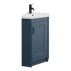 Chatsworth Traditional Blue Corner Vanity Unit with Matt Black Handle -Countertop Vanity Units Sales CHATCRNBLUMB detail3 460
