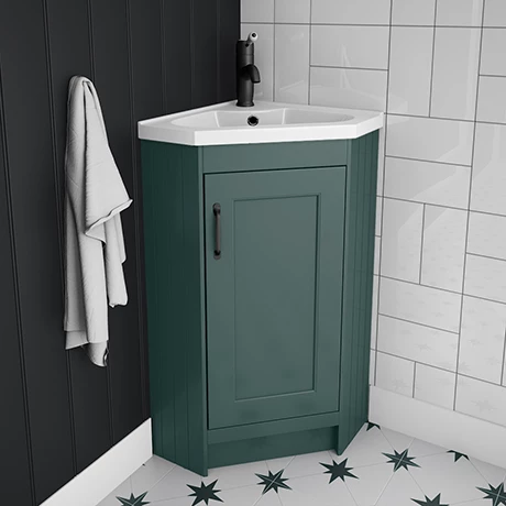 Chatsworth Traditional Green Corner Vanity Unit with Matt Black Handle 3 Chatsworth Traditional Green Corner Vanity Unit with Matt Black Handle