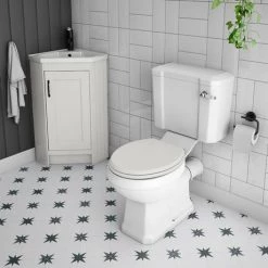 Chatsworth Traditional Grey Corner Vanity Unit with Matt Black Handle -Countertop Vanity Units Sales CHATCRNGRYMB d2 460