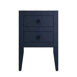 Crosswater Canvass Deep Indigo Blue 485mm Double Drawer Unit with Carrara Marble Effect Worktop -Countertop Vanity Units Sales CV485WLIB D2 460
