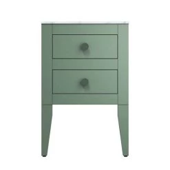 Crosswater Canvass Sage Green 485mm Double Drawer Unit with Carrara Marble Effect Worktop -Countertop Vanity Units Sales CV485WLSGR D3 460