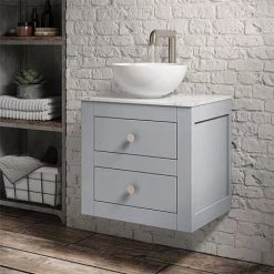 Crosswater Canvass Storm Grey Matt 485mm Double Drawer Unit with Carrara Marble Effect Worktop -Countertop Vanity Units Sales CV485WLSG D2 460