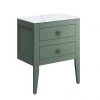 Crosswater Canvass Sage Green 600mm Double Drawer Unit with Carrara Marble Effect Worktop -Countertop Vanity Units Sales CV600WLSGR P